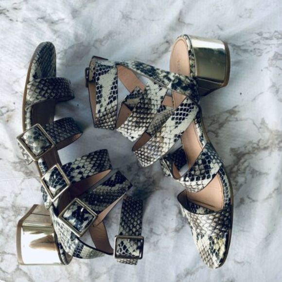 Topshop Shoes - TopShop Snake Print Gold Mirror Block Heel Sandals